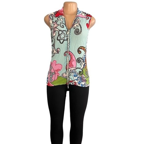 90's Vintage Alberto Makali Sequined Sleeves Top Blue - Picture 2 of 8